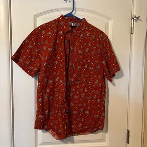 Denim and flower L mens button down shirt